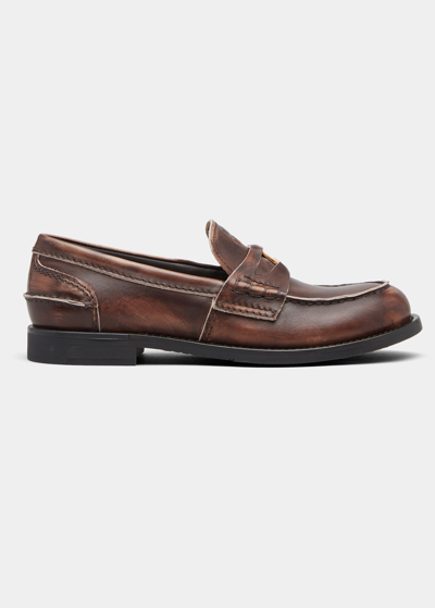 MIU MIU LEATHER COIN PENNY LOAFERS