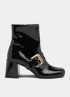 Miu Miu Patent Buckle Ankle Booties In Nero