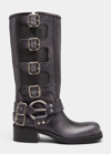 MIU MIU CALFSKIN MULTI BUCKLE TALL MOTO BOOTS