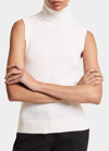 Michael Kors Sleeveless Cashmere Knit Turtleneck Top In Optic Whit