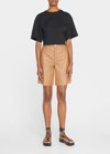 Frame High Waist Leather Bermuda Shorts In Latte