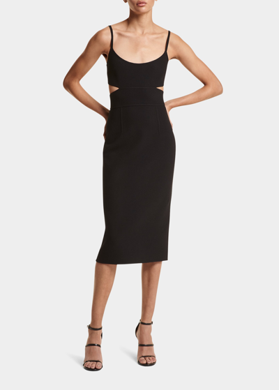 Michael Kors Wool Blend Crepe Cutout Midi Dress In Black
