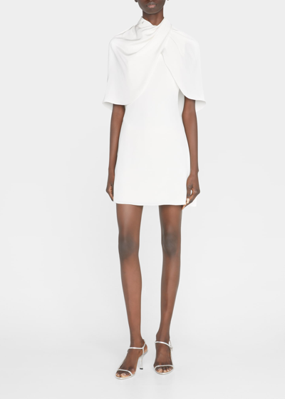 Brandon Maxwell Draped Cape-effect Silk-crepe Mini Dress In Ivory