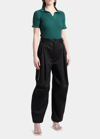 Bottega Veneta Topstitched Ribbed Cotton-jersey Polo Shirt In Palm