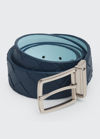 Bottega Veneta Men's Reversible Intrecciato Leather Belt In Deep Blue/pale