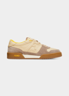 Fendi Men's Leather Ff-logo Low-top Sneakers In Dodostrawgiallo