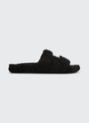 Balenciaga Political Campaign Furry Slides In Noir/ecru