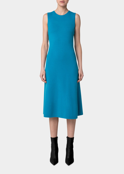 Akris Punto Wool-cashmere Milano Knit Midi Dress In Cerulean