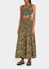 A.l.c Cielo Smocked Printed Crop Top In Nude Peachgreen