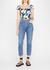 Altuzarra Darcey Ruffled Printed Stretch-cotton Poplin Top In Berry Blue Siren