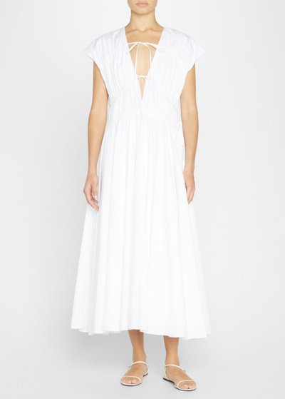 Tove Ceres Smocked Organic Cotton-poplin Maxi Dress In White