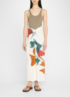 Vince Painted Abstract Pattern Draped Knot Midi Skirt In Milk-106mlk