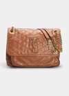 Saint Laurent Niki Baby Medium Quilted Crinkled-leather Shoulder Bag In 2522 Light Burnt
