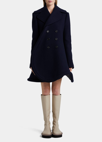 Jw Anderson Double-breasted Structured-hem Peacoat In Navy