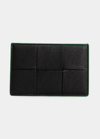Bottega Veneta Men's Cassette Intrecciato Leather Card Case In Parakeet-blk