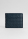 Bottega Veneta Men's Intrecciato Leather Bifold Wallet In Deep Blue/silver