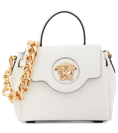 Versace La Medua Small Leather Tote In Bianco Ottico-oro