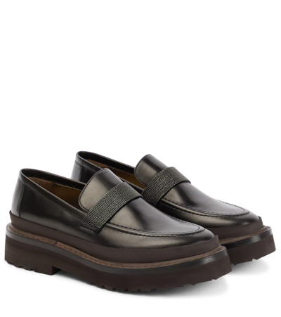 Brunello Cucinelli Black Platform Loafers With "precious Band"