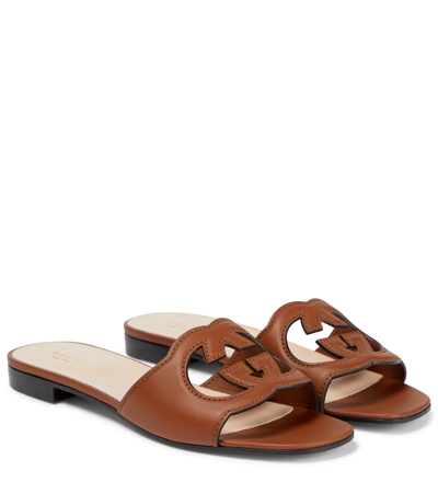 Gucci Interlocking G Cutout Leather Sandal In Tan