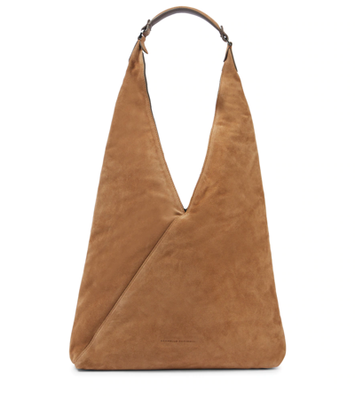 Brunello Cucinelli Embellished Suede Shoulder Bag In Med Brown