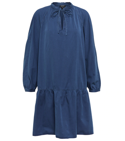 Apc Natalia V-neck Balloon-sleeve Mini Shift Dress In Washed Indigo