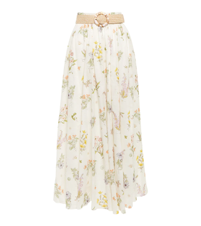 Zimmermann Jeannie Belted Floral-print Cotton-voile Maxi Skirt In White