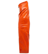 Rick Owens Athena One-shoulder Coated-denim Gown In Orange