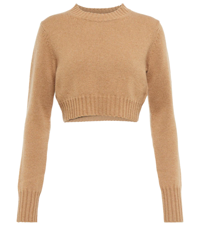 Max Mara Pullover Cropped Eureka In Cashmere In Nude & Neutrals