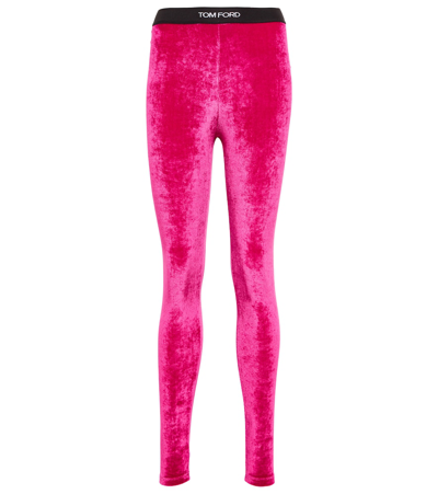 Tom Ford Stretch Velvet Signature Leggings In Pink