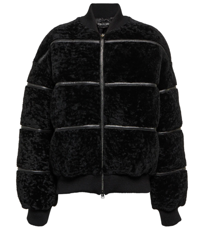 Tom Ford Leather-trimmed Quilted Shearling Down Bomber Jacket In Black