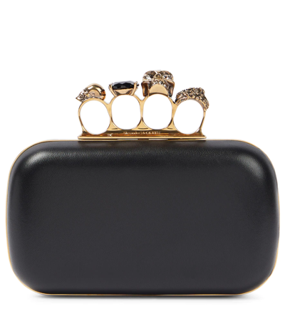 Alexander Mcqueen Four Ring Embellished Clutch In Black