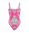 Versace Barocco Print Jersey One Piece Swimsuit In Fuxia+english Rose