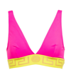 Versace Greek Monogram Triangle Bikini Top In Fuxia+yellow