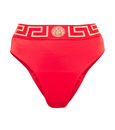Versace High Waisted Bikini Bottom In Red