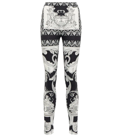 Versace Printed Stretch-jersey Leggings In Monochrome