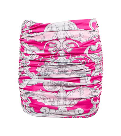 Versace Graphic Printed Ruched Mini Skirt In Fuchsia