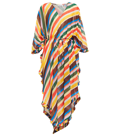 Ganni Stripe Chiffon Recycled Polyester Cover-up Dress In Multicolour