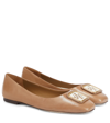 Tory Burch Georgia Square Toe Ballet Flat In Almond Flour