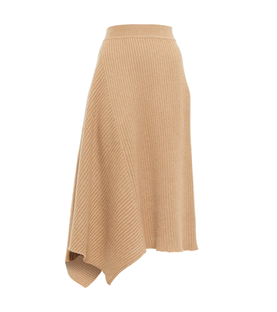 Loro Piana Asymmetric Ribbed Cashmere Midi Skirt In Peanut Butter Mel