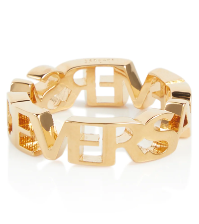 Versace Logo Lettering Thick Ring In Gold