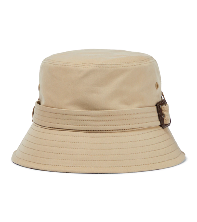 Burberry Belted Cotton Gabardine Bucket Hat In Beige