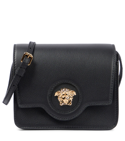 Versace La Medusa Leather Shoulder Bag In Black- Gold