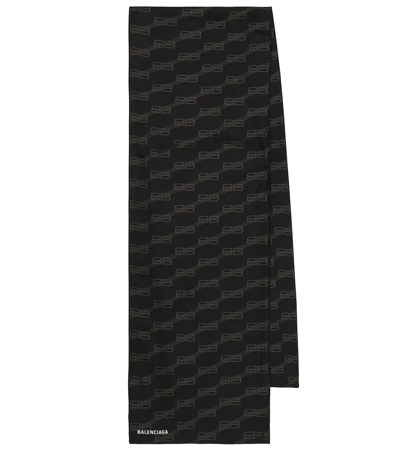 Balenciaga Logo-printed Silk-twill Scarf In Black