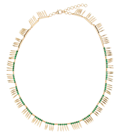 Ileana Makri Grass Sunny 18kt Gold Necklace With Emeralds In 18k Yellow Gold