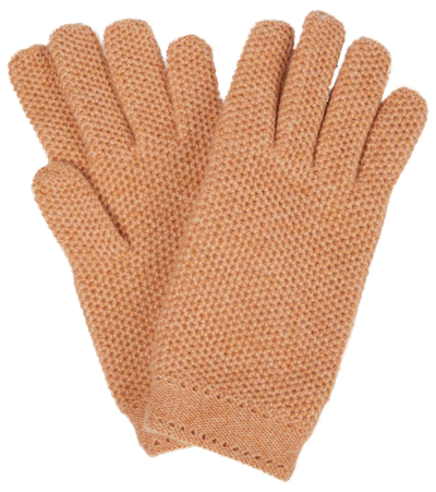 Loro Piana Crochet Cashmere Gloves In Pink Salt Melange