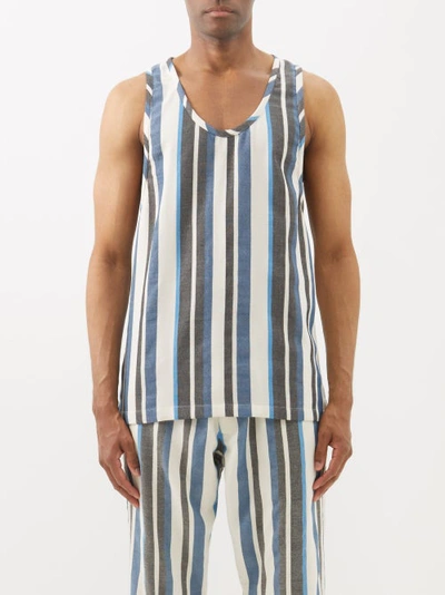 Marrakshi Life Longline Striped Cotton Tank Top In Blue Multi
