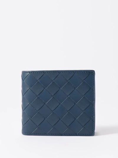 Bottega Veneta Leather Bi-fold Wallet In Navy