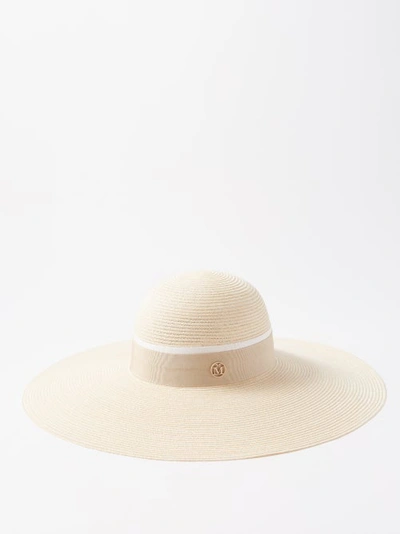 Maison Michel Blanche Grosgrain-trimmed Straw Sunhat In Nude Neutrals