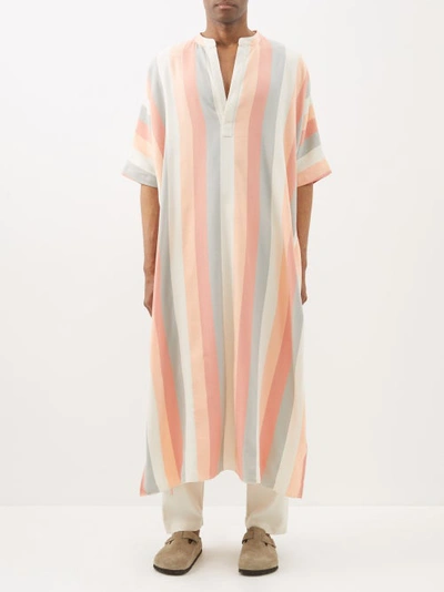 Marrakshi Life V-neck Striped Cotton-canvas Kaftan In Pink Multi