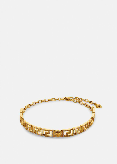 Versace Crystal Medusa Greca Choker Necklace In Gold